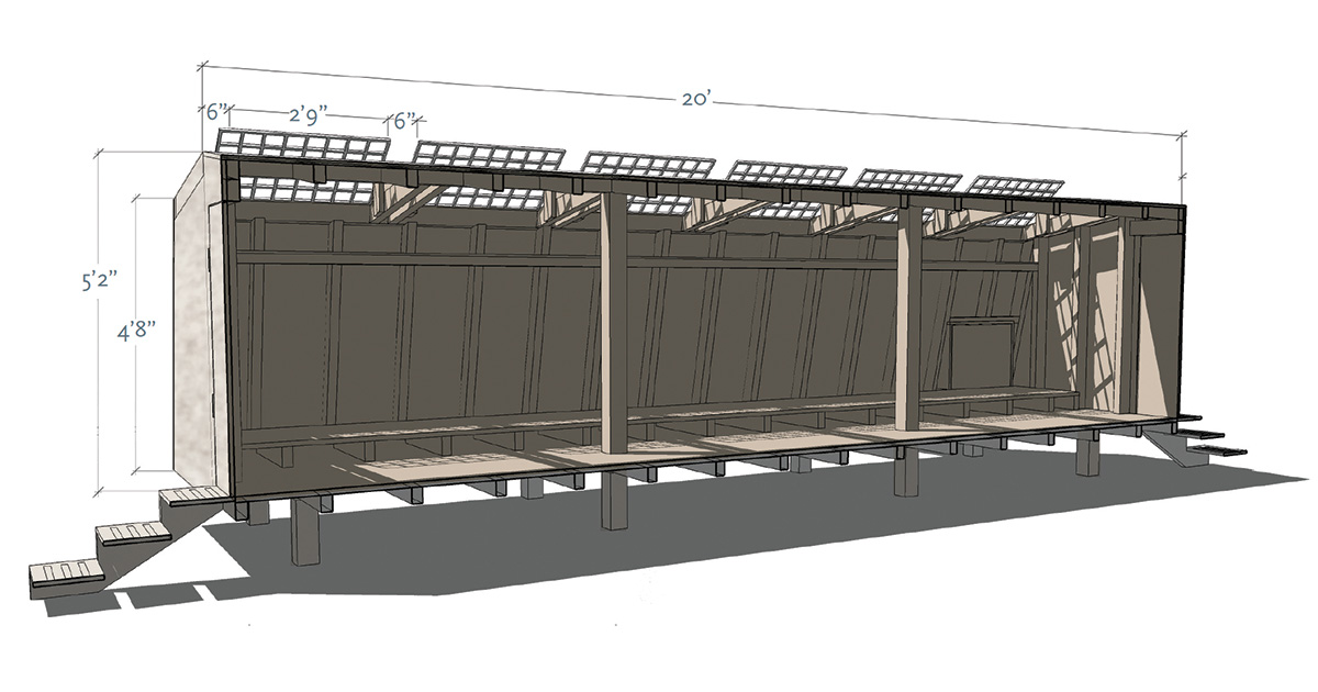 Duck blind plan and measurements. Illustrations by Kyle Mills