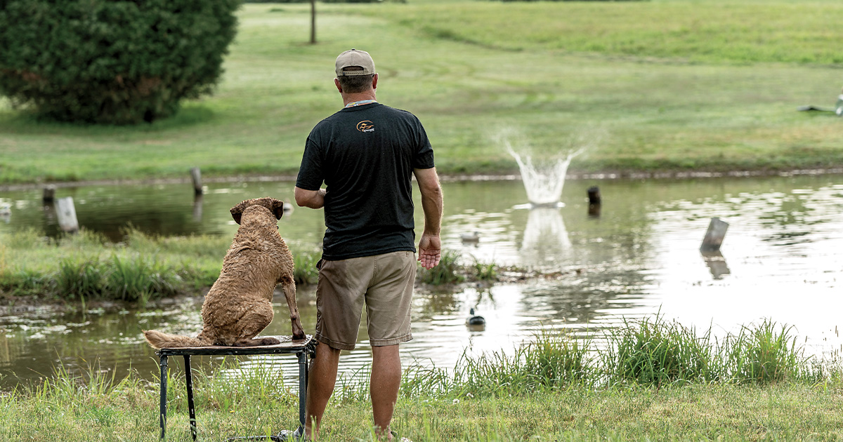 Retriever and trainer. Photo by Michael Clingan/Montana Outdoor Imagery.